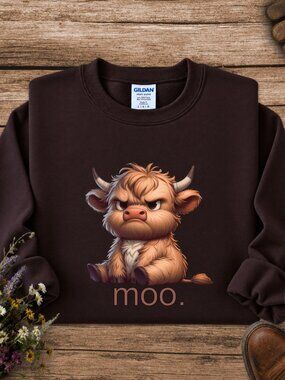 Highland Cow Sweatshirt Adult Unisex Graphic Crewneck Funny Animal Grumpy Moo
